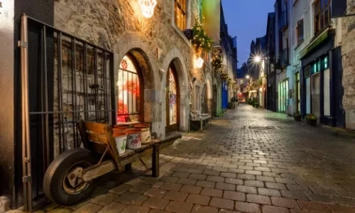 Old street at night in Galway, Ireland