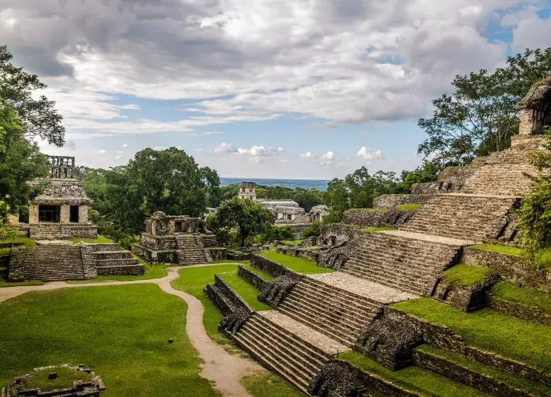 Temples of the Cross Group at Mayan Ruins of Palenque - Chiapas, Mexico