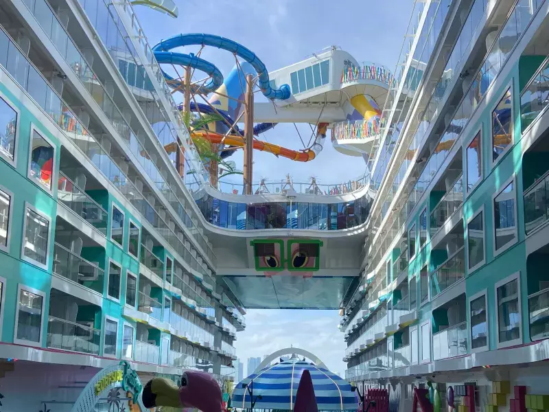 From the inside of a cruise ship featuring waterslides