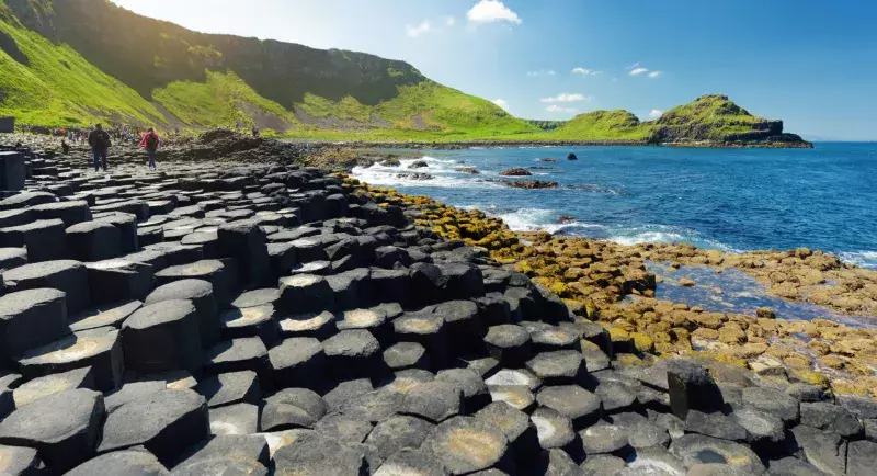 Giants Causeway, an area of hexagonal basalt stones, County Antrim, Northern Ireland. Famous tourist attraction, UNESCO World Heritage Site.