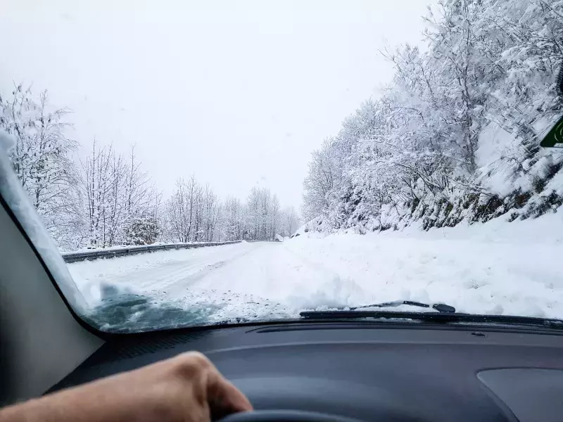 driving in winter, view from driver