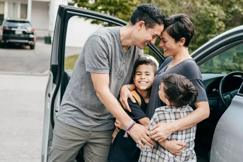 Family ready for the road adventure stock photo