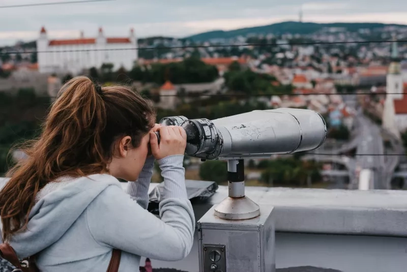 Looking through a tower viewer stock photo