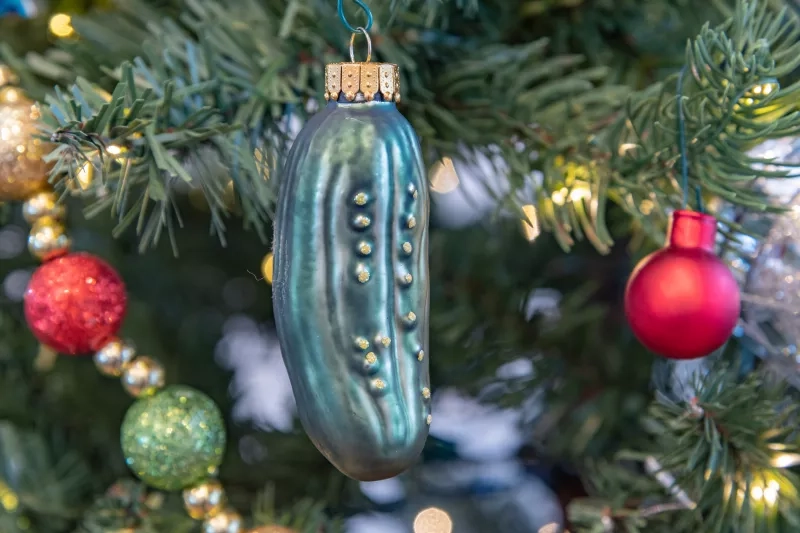 pickle ornament in Christmas tree