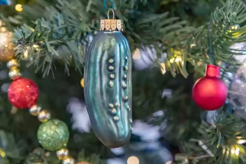 pickle ornament in Christmas tree