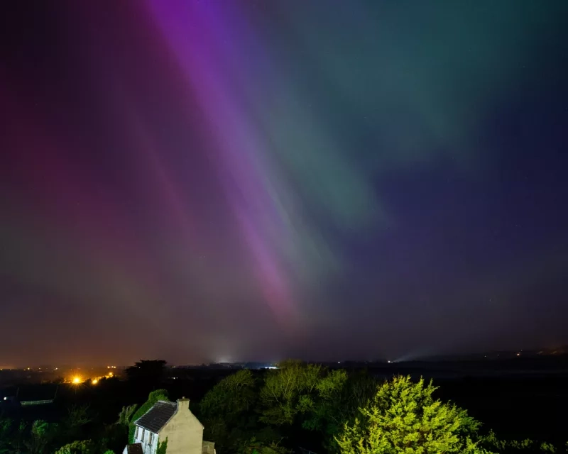 Northern Lights over Garryvoe Hotel, East County Cork, Ireland