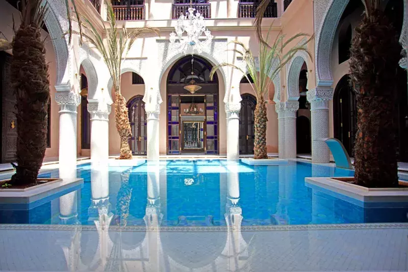 View of pool inside Palais Sheherazade, Morocco