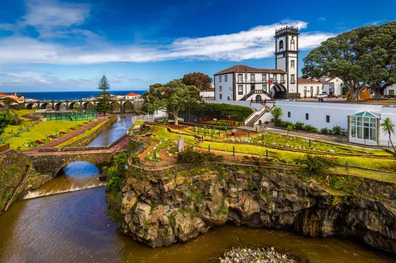 Central square of Ribeira Grande, Sao Miguel in the Azores Islands, Portugal