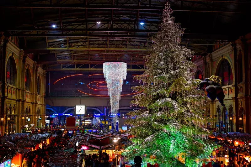 Christmas market at the train station in Zurich, Switzerland