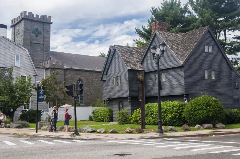 historic landmarks First Church and Witch House in Salem Massachusetts