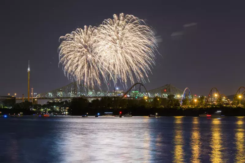 Fireworks at La Ronde, Montreal-Canada. View from Longueuil city