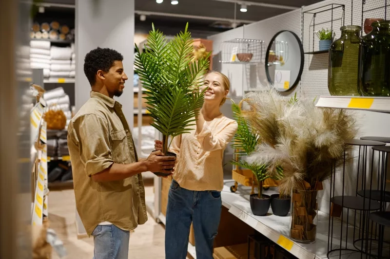 couple shopping for plants