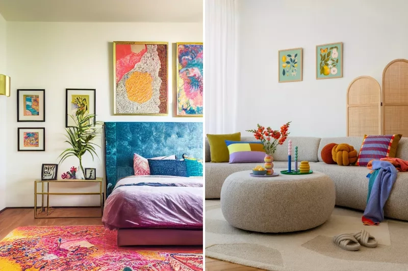 colourful bedroom and living room