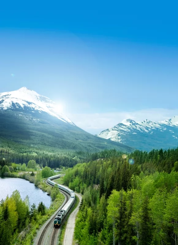 Train near Rocky Mountains