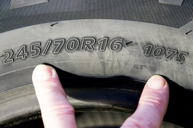 close up of tire size