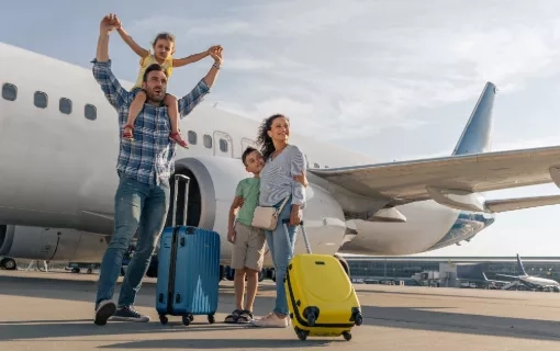 parents and children in airport