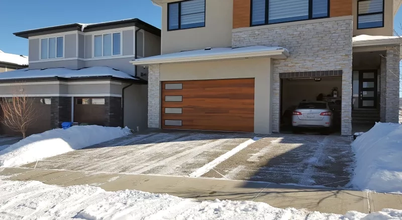 House with car garage open