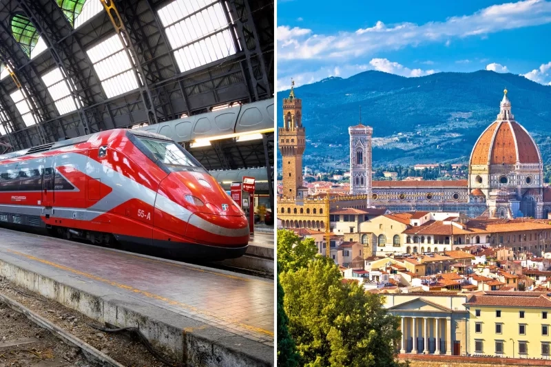 split image of train and Florence