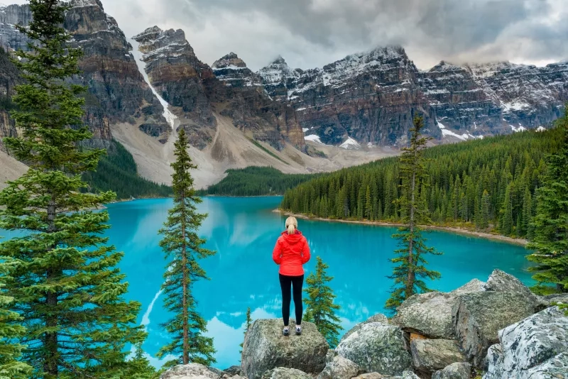 Hiker at Lake Moraine, Banff National Park