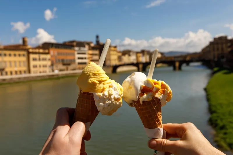 two cones of gelato in Florence