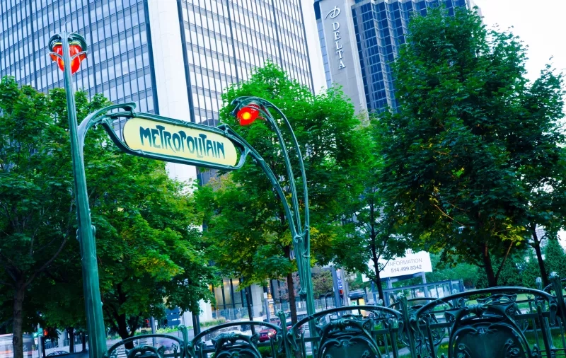 "Metropolitain" sign at the entrance to the Victoria Square metro station in downtown Montreal