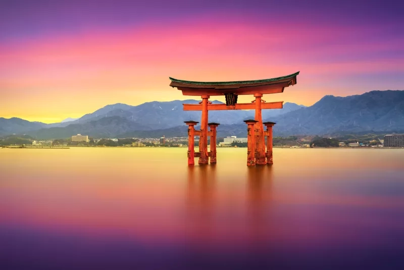 Floating Torii Gate of Itsukushima Shrine off the coast of Miyajima Island