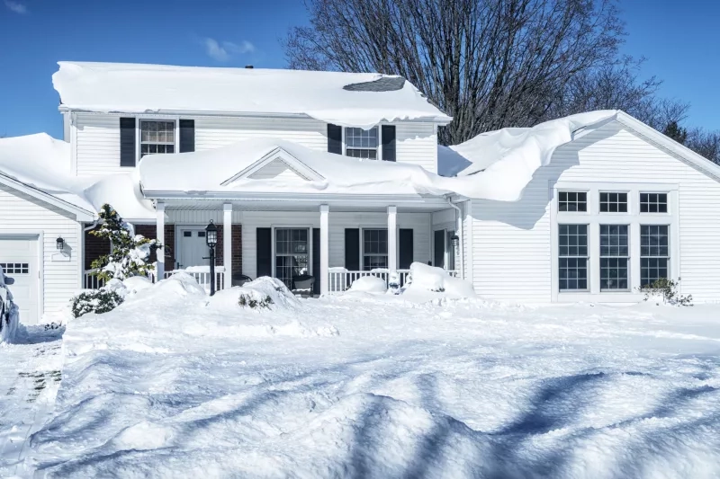 White house with snow covered roof