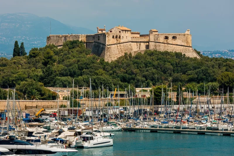 Fort Carre and harbor with yachts in Antibes, France
