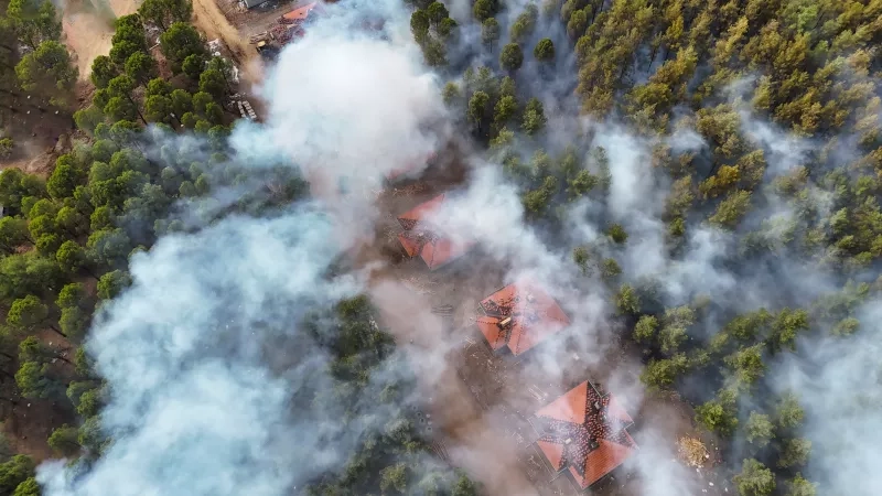 baranozdemir | iStock Forest fire near houses