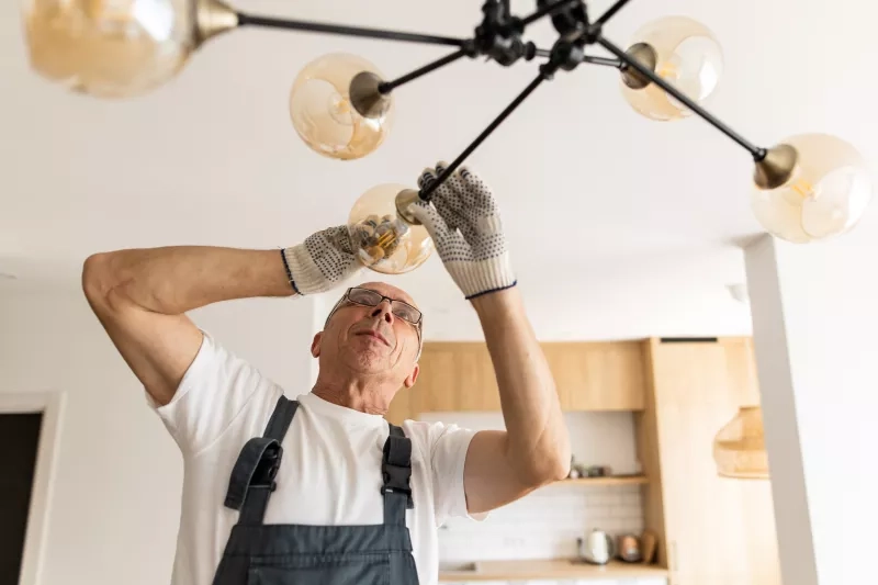 electrician hanging ceiling light