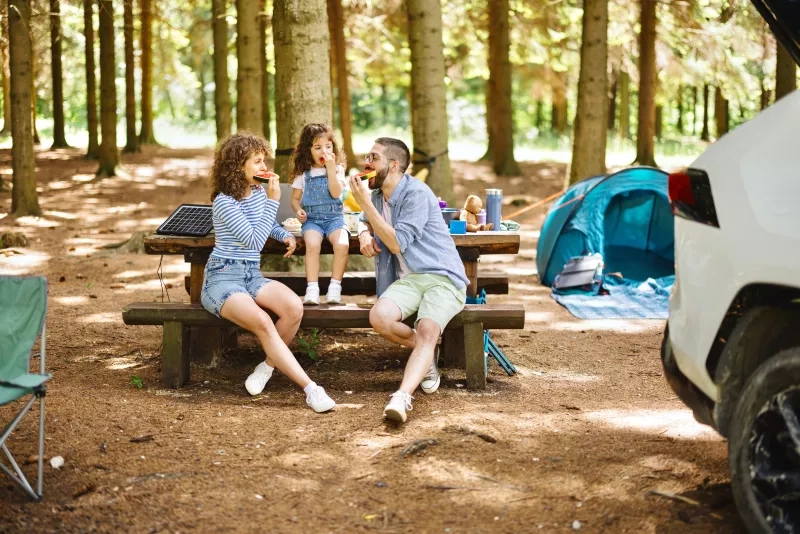 family eating fresh fruits in nature 