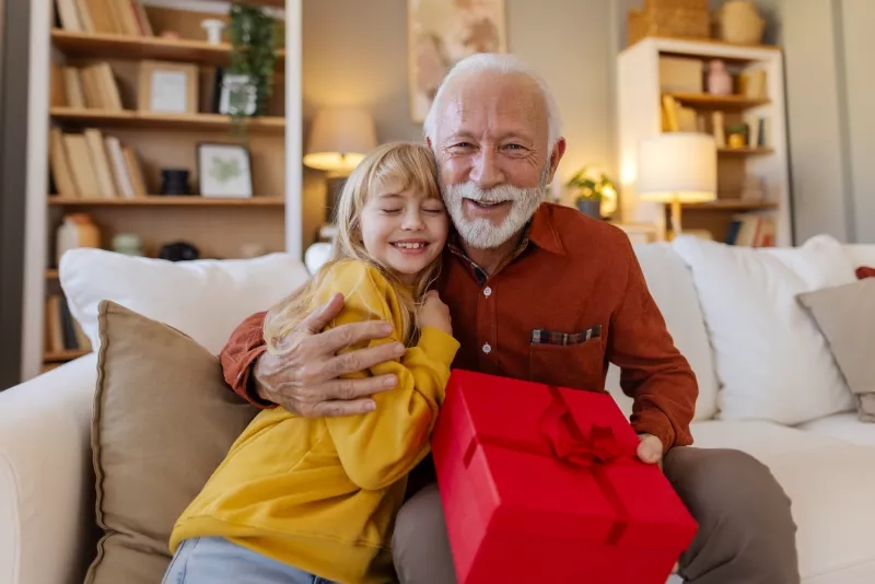 giving gift to grandfather