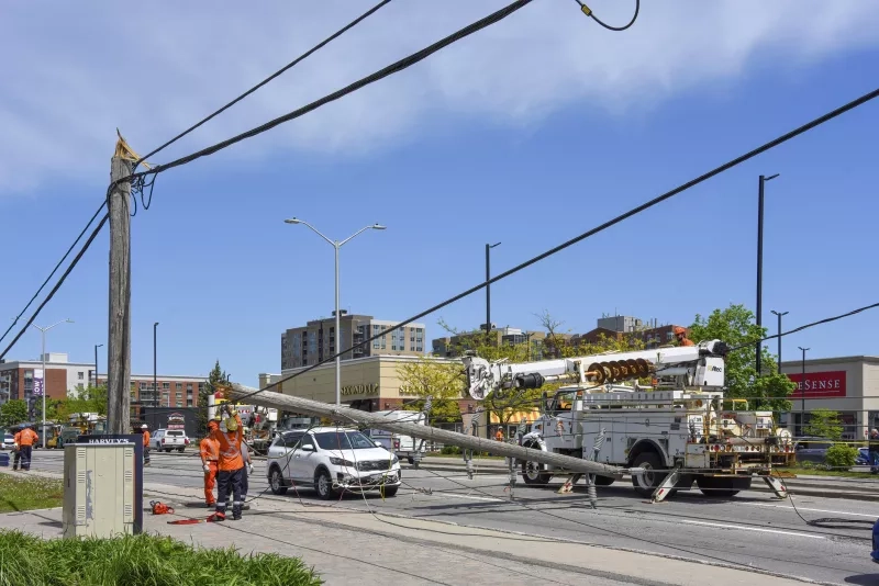  Search by image or video Hydro workers repairing downed power pole snapped by wind in Ottawa after severe storm 