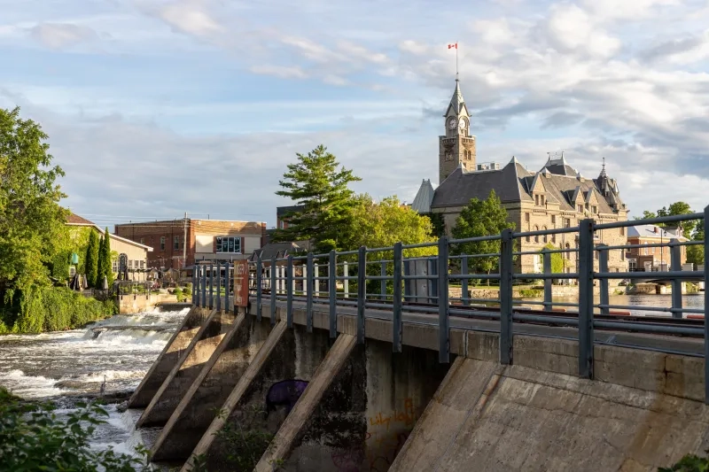 Town Hall building and old bridge at Carleton Place