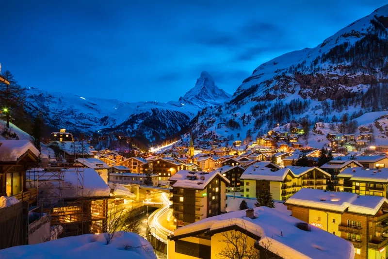 Zermatt town with Matterhorn peak in Mattertal, Switzerland