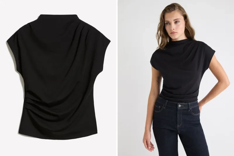 Extended Sleeve Crewneck Draped Top