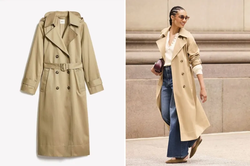 Water-Repellant Long Double-Breasted Trench Coat