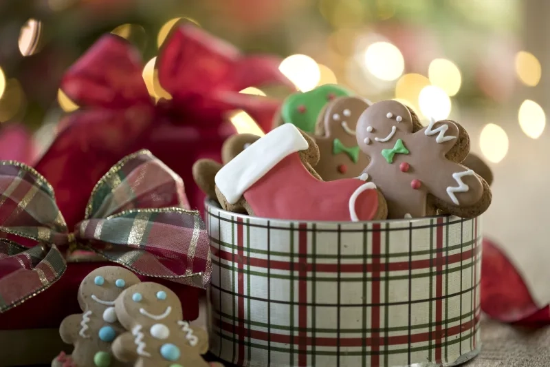 container with Christmas cookies