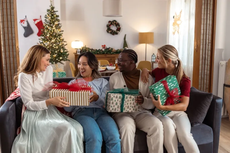 Friends exchanging gifts