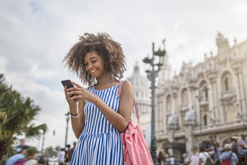 woman looking at phone