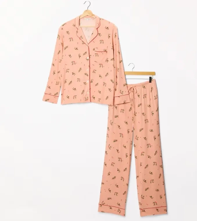 Piped Pajama Set, Mistletoe
