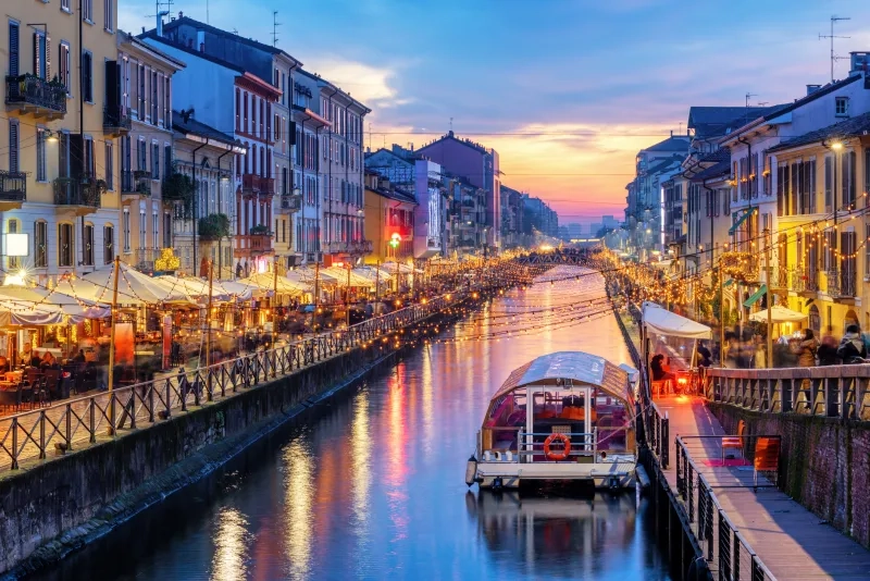 Naviglio Grande canal in Milan, Italy