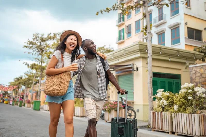 couple walking while on vacation