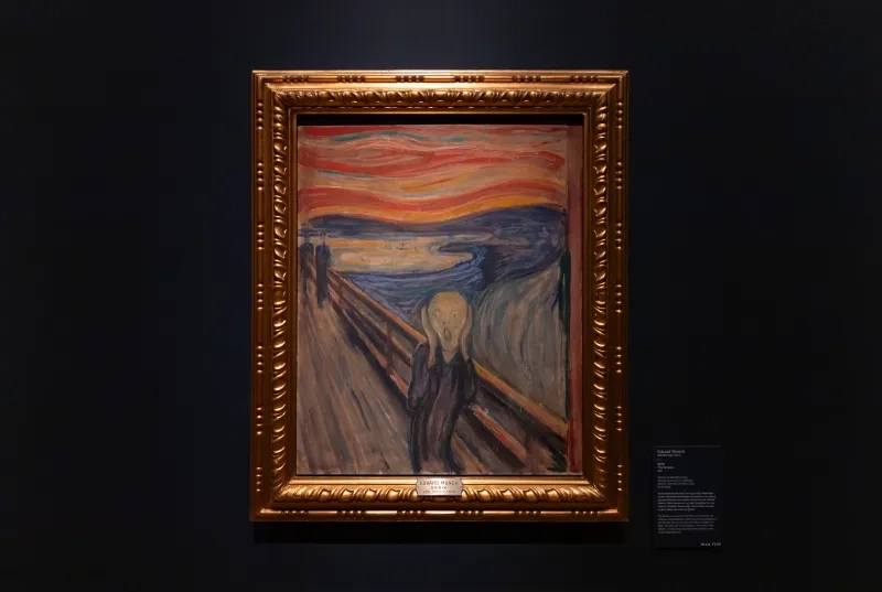  A picture of one of the variations of the iconic Scream painting, by Edvard Munch, at the Collection exhibition of the National Museum of Oslo.
