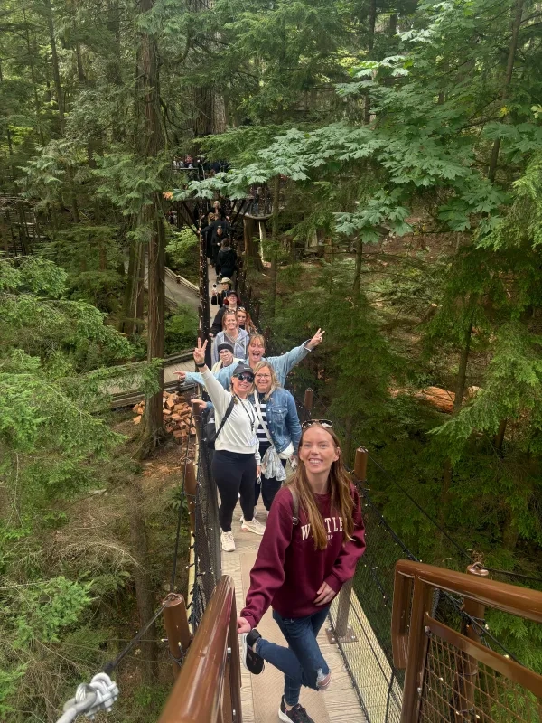 Suspension bridge group photo