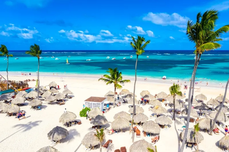  tropical white sandy Bavaro Beach in Punta Cana, Dominican Republic