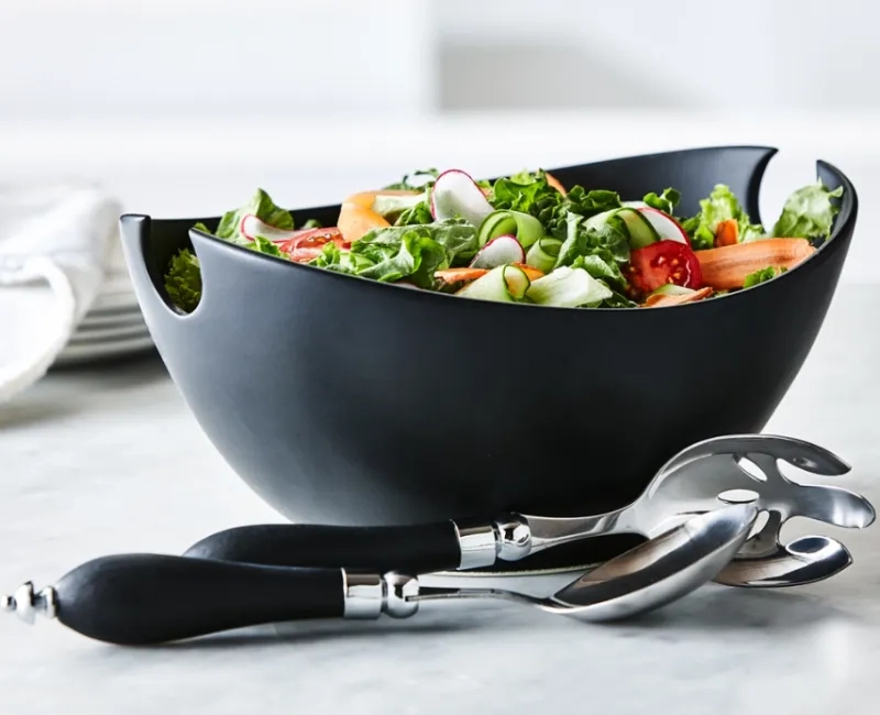 Laura matte salad bowl with servers