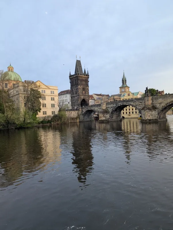 Charles Bridge from a sunset boat cruise