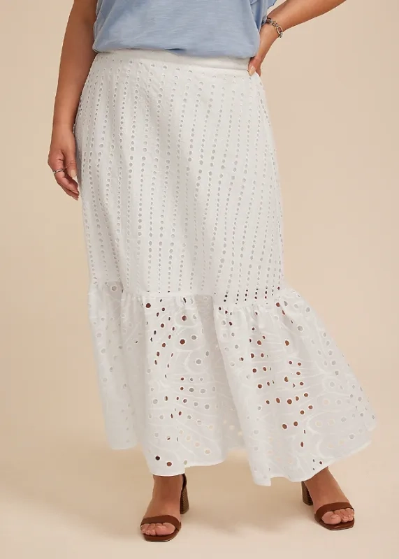 Eyelet high-rise maxi skirt