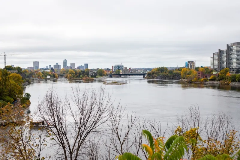 Panoramic view of Ottawa River and Gatineau city of Quebec in Canada